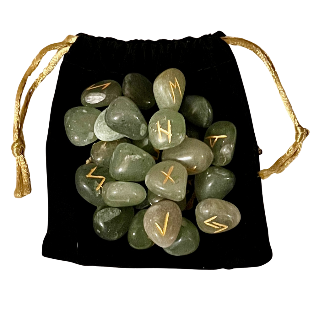 Green Aventurine Runes with Pouch
