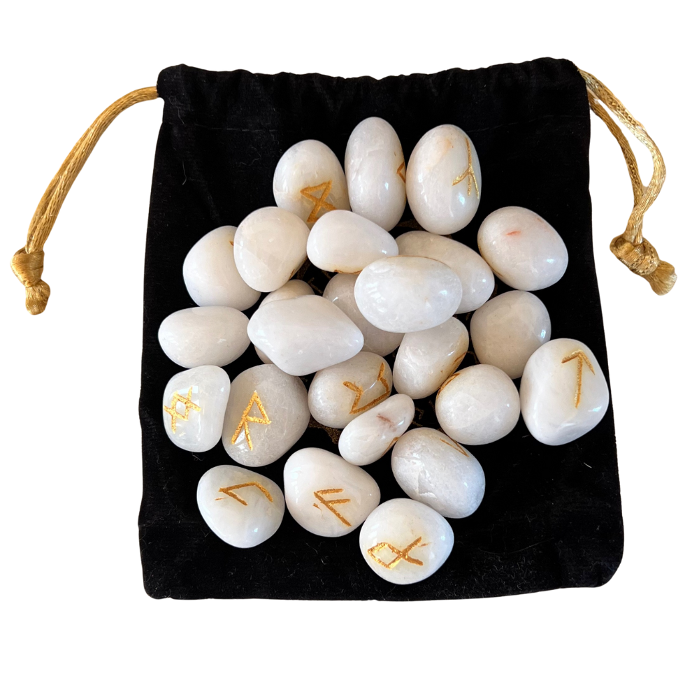 White Quartz Crystal Runes with Pouch
