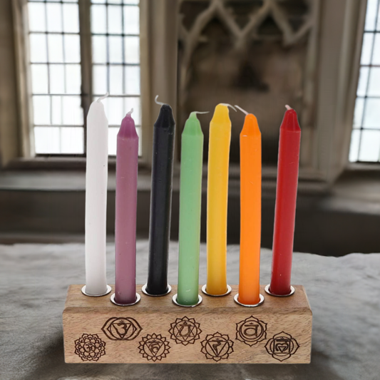 Wooden Chakra Candle Holder with Candles